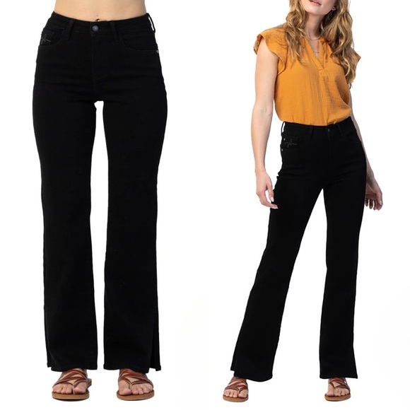 Judy Blue 90’s High Rise Slit Hem Straight Jeans in Black Size 31 (13) NEW - Picture 1 of 12